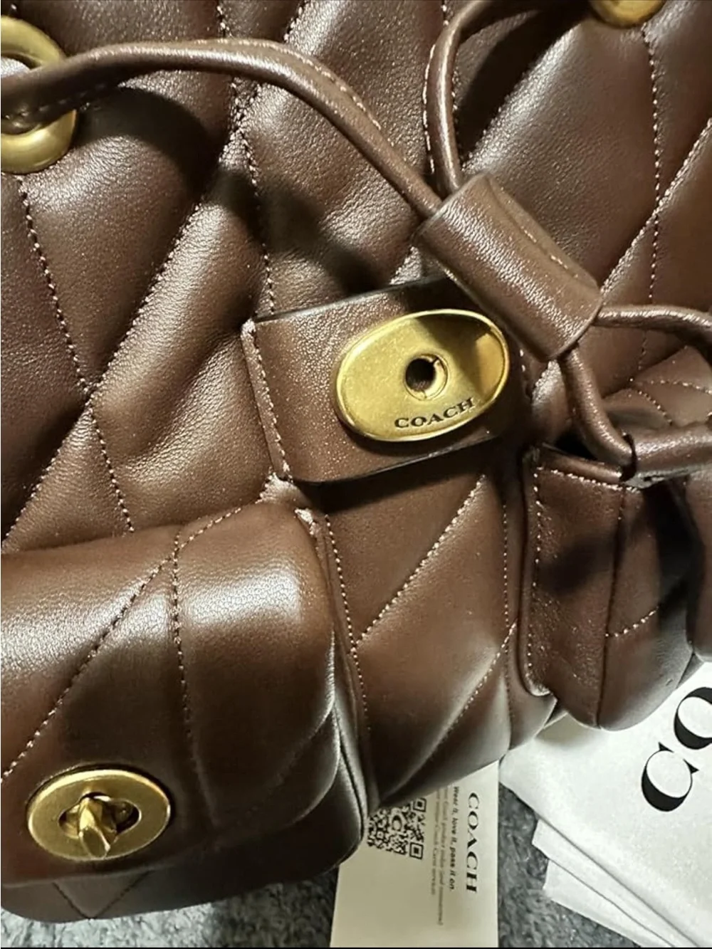 Coach Quilted Chocolate Brown Leather Backpack with Gold Hardware